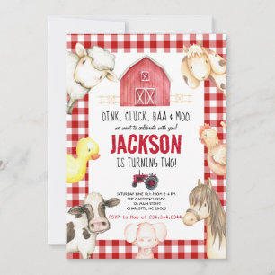 Convites Criatividade Animais Red Gingham Barnyard Birthday