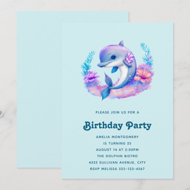 Convites Criatura Do Mar De Golfinho Cute Aniversário (Frente/Verso)