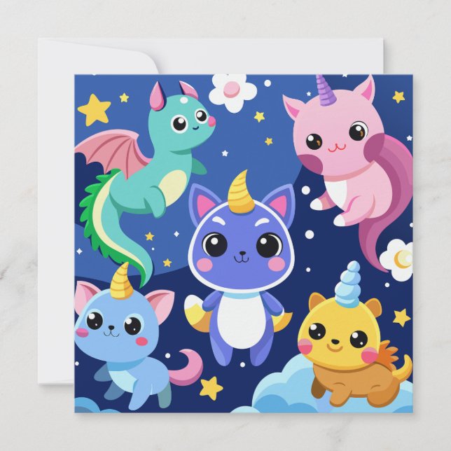 Convites Criaturas de fantasia de Kawaii (Frente)
