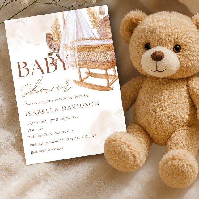 Convites Crib Boho Chá de fraldas Neutro Sexo (Nursery Crib Boho Gender Neutral Baby Shower Invitation)