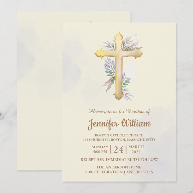 Convites Crie seu próprio Batismo Personalizado (Frente/Verso)