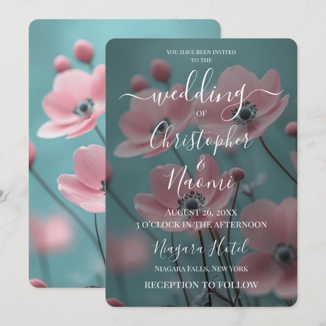 Convites Crie Seu Próprio Casamento de Flores Rosa Pastel e (Frente/Verso)