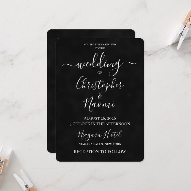 Convites Crie Seu Próprio Casamento Preto Personalizado (Frente/Verso In Situ)