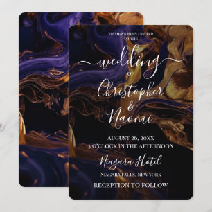 Convites Crie seu próprio Indigo Escuro Roxo Dourado Marble