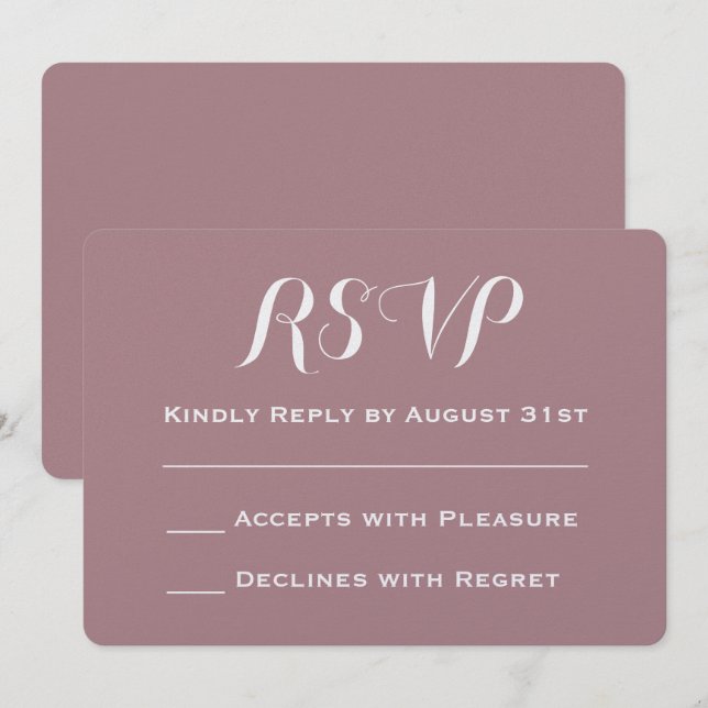 Convites Crie Seu Próprio RSVP de Casamento em Rosa Empoeir (Frente/Verso)