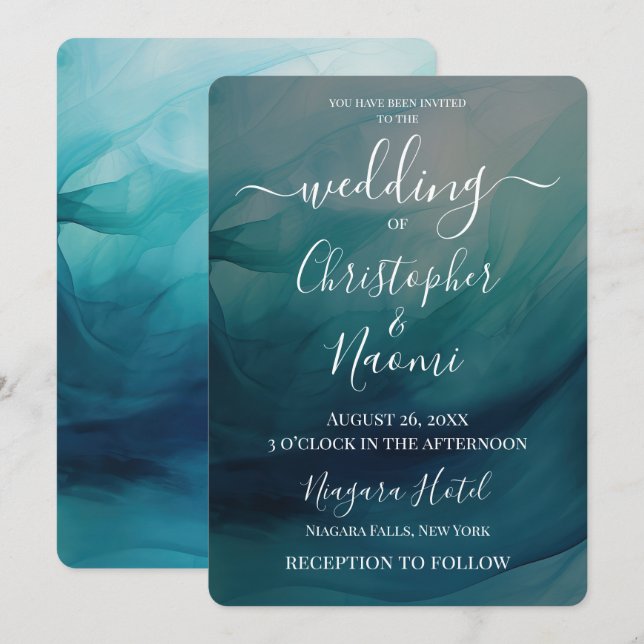 Convites Crie Suas Próprias Ondas de Aquarela Casamento (Frente/Verso)