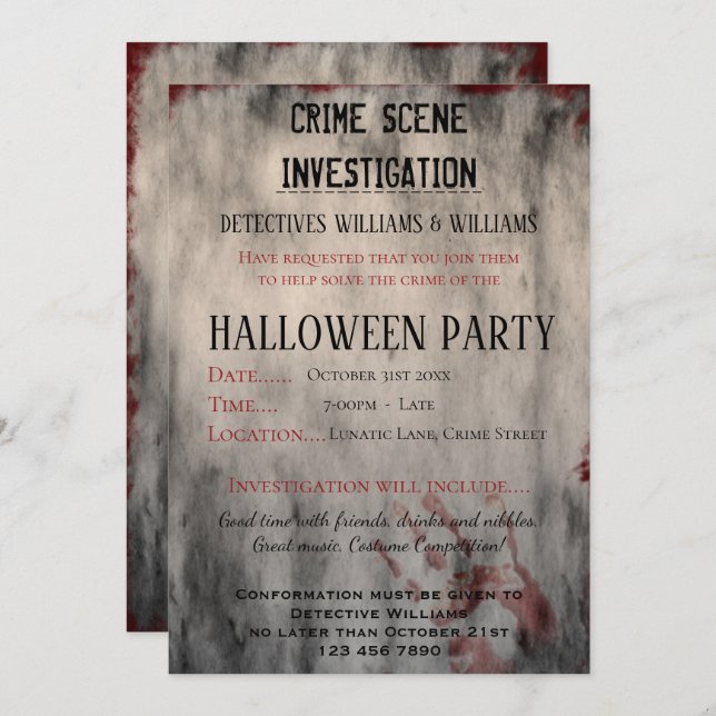 Convites Crime Scense Investigation Halloween Party (Frente/Verso)