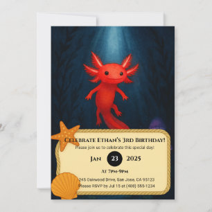 Convites Crimson Axolotl em Mushroom Grot Aniversário