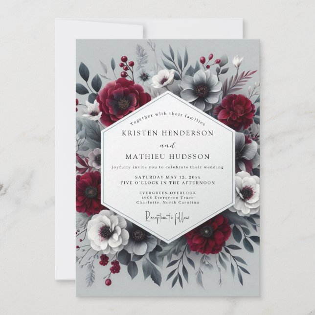Convites Crimson Bloom Moody Romance Wedding (Frente)