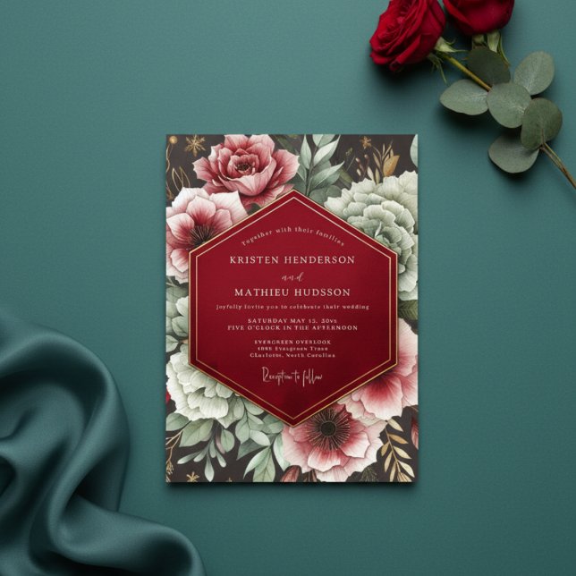 Convites Crimson Bloom Romance Wedding (Criador carregado)