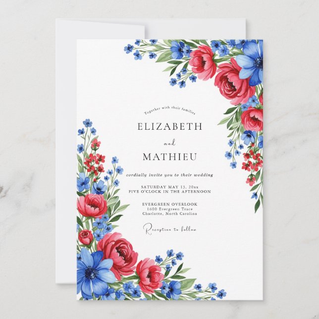 Convites Crimson Blue Artistic Summer Wedding (Frente)