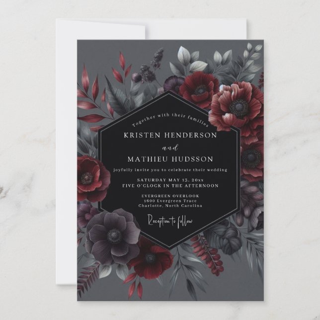 Convites Crimson Botanical Elegance Wedding (Frente)