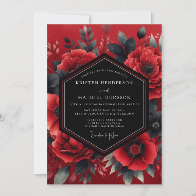 Convites Crimson Dramatic Bloom Wedding (Frente)
