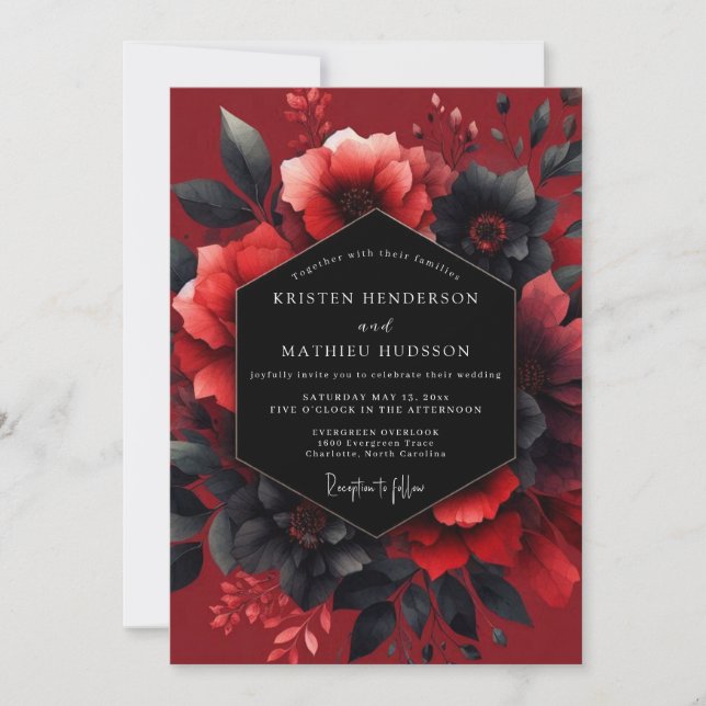 Convites Crimson Flora Apaixonada Casamento (Frente)