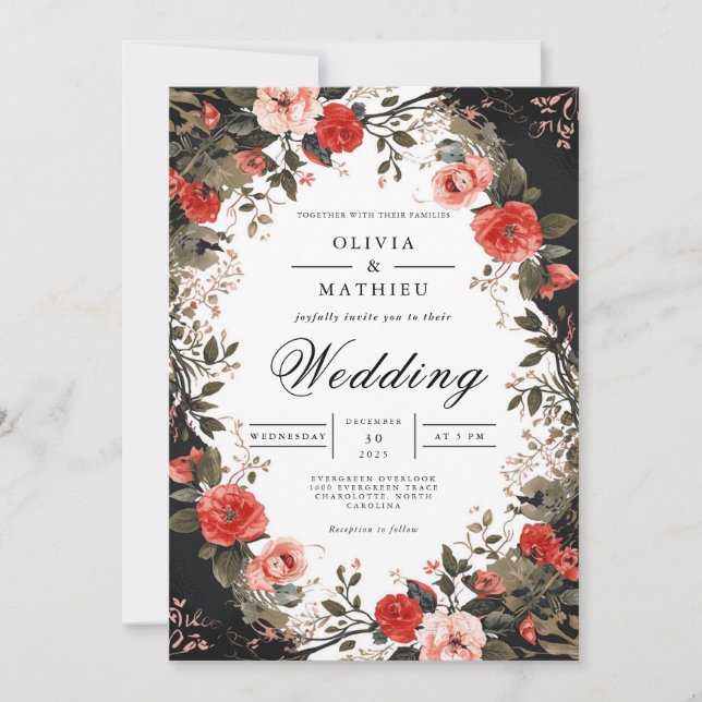 Convites Crimson Floral Arch Romance Wedding (Frente)