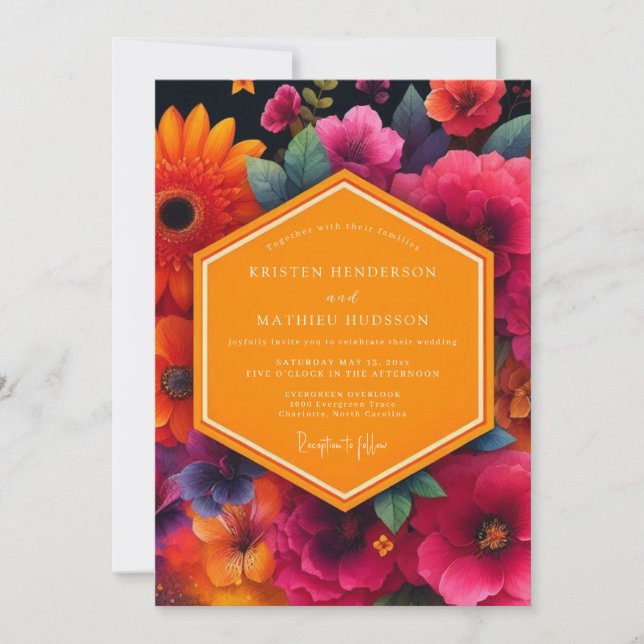 Convites Crimson Floral Bloom Wedding (Frente)