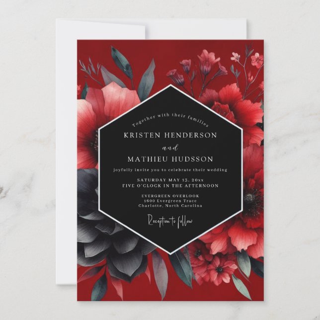 Convites Crimson Gothic Bloom Wedding (Frente)