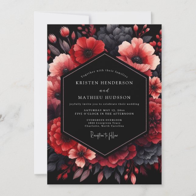 Convites Crimson Nocturnal Bloom Wedding (Frente)