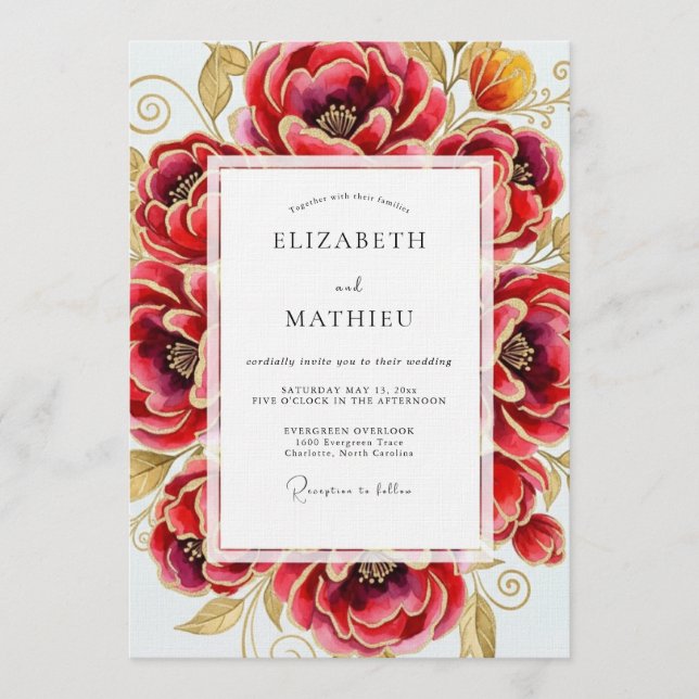Convites Crimson Opulent Bloom Wedding (Frente)