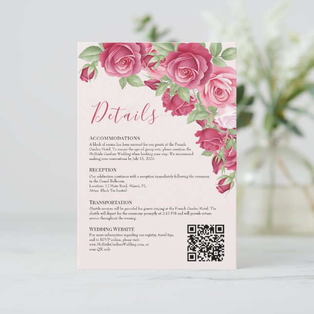 Convites Crimson Rose Wedding Details Enclosure Card (Em pé/Frente)