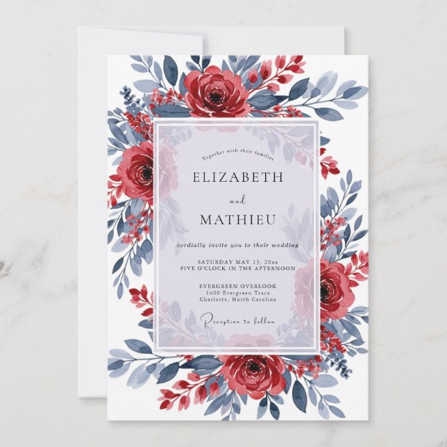 Convites Crimson Slate Ornate Winter Wedding (Frente)
