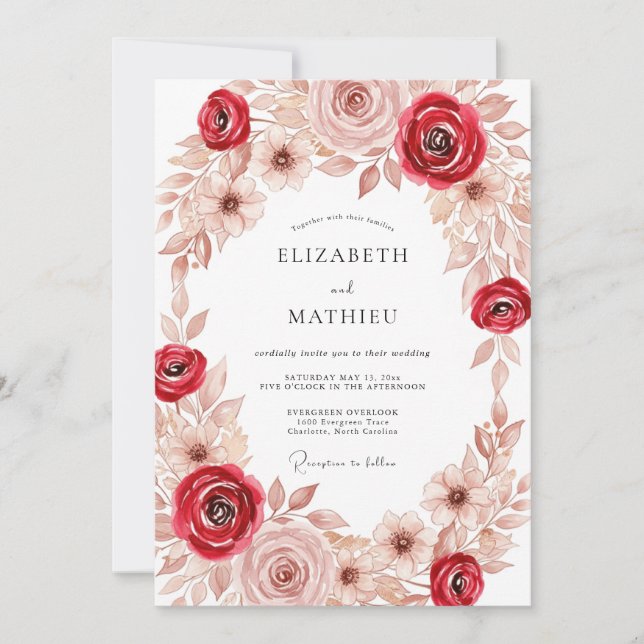 Convites Crimson Soft Autumnal Wedding (Frente)