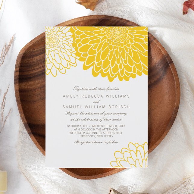 Convites Crisântemo Amarelo Branco Casamento Simples Elegan (Criador carregado)