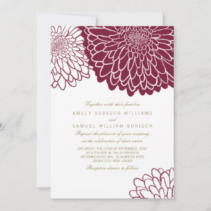 Convites Crisântemo Borgonha Texto Dourado Casamento Simple