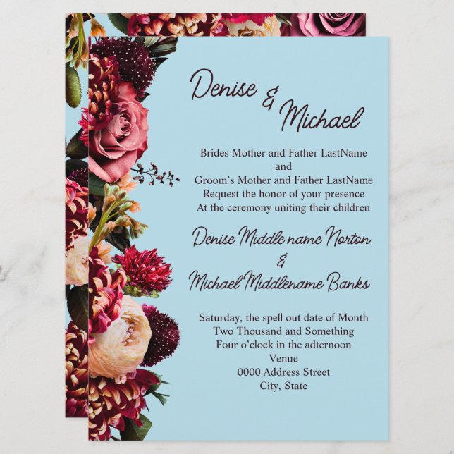 Convites Crisântemo em Açúcar Fio Azul (Frente/Verso)