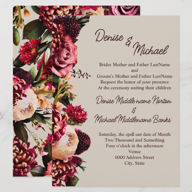 Convites Crisântemo em Pálido Perfeito (Frente/Verso)