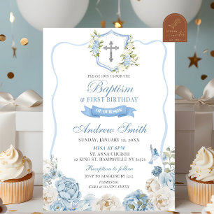 Convites Crista Azul e Floral Batismo & Primeiro Aniversári