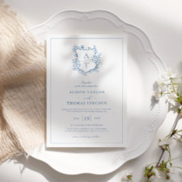 Convites Crista Azul Vibrante Casamento Monograma Formal