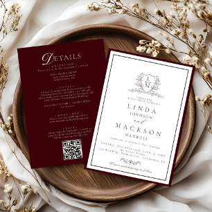 Convites crista botânica em Burgundy & Ivory casamento tudo