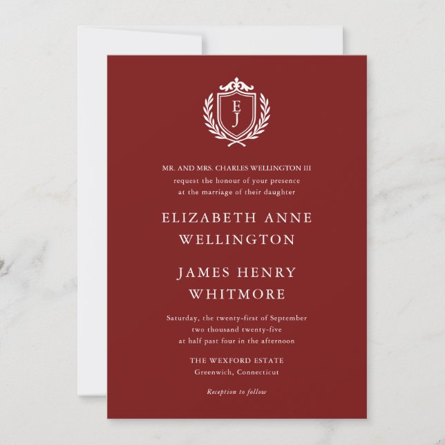 Convites Crista Burgundy Casamento Inicial Personalizado (Frente)