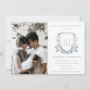 Convites Crista de Flor Silvestre Azul Foto de Aniversário 