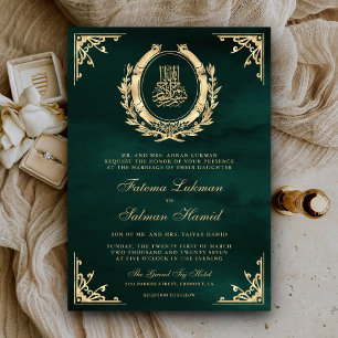 Convites Crista de Ouro Antigo Esmeralda Verde Casamento Mu