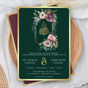 Convites Crista Floral de Ouro Roxo Casamento Muçulmano Esm