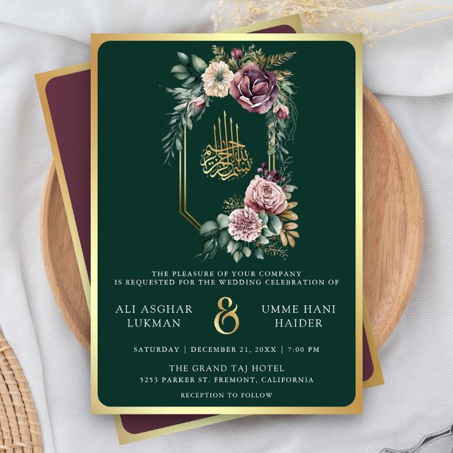 Convites Crista Floral de Ouro Roxo Casamento Muçulmano Esm (Criador carregado)