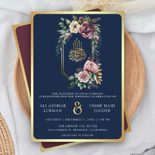 Convites Crista Floral Dourada Roxa Azul Marinho Casamento 