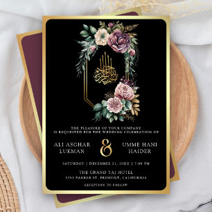 Convites Crista Floral Dourada Roxa Casamento Muçulmano Pre