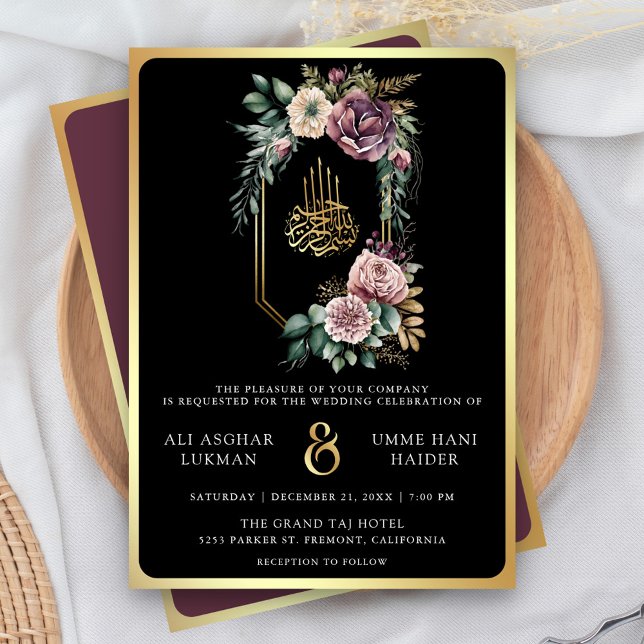 Convites Crista Floral Dourada Roxa Casamento Muçulmano Pre (Criador carregado)