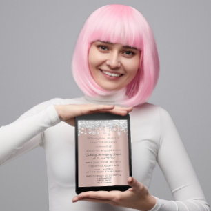 Convites Cristais Glitter Cinza Rosa de de de Silver Aniver