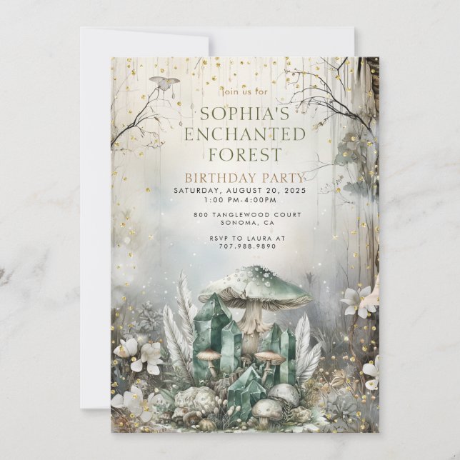 Convites Cristais Magnéticos de Aniversário de Floresta Enc (Frente)