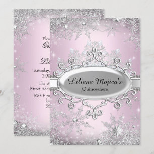 Convites Cristal Rosa Claro Floco de Neve Princesa Quincean