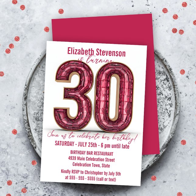 Convites Cristal Rosa e aniversário de 30 anos Dourado de E (Criador carregado)