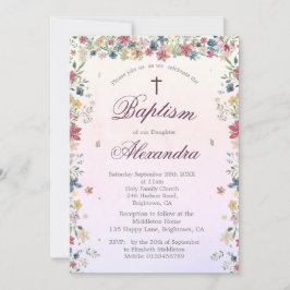 Convites Cristening Baptism Pink Floral Flowers Girls