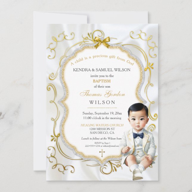 Convites Cristo Asiático de Bebê-Batismo, Natal (Frente)