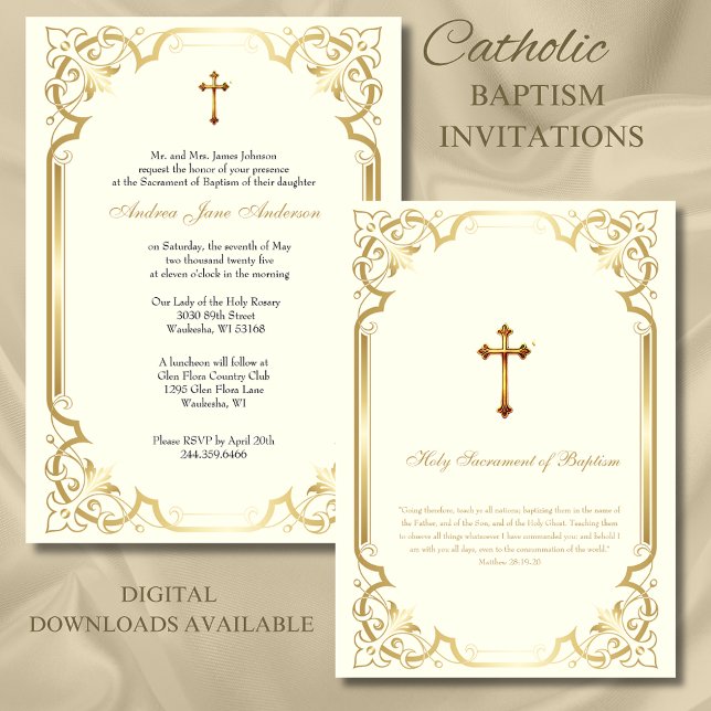 Convites Cristo católico Dourado de batismo elegante (Criador carregado)