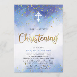 Convites Cristo De Aquarela Azul E Dourado