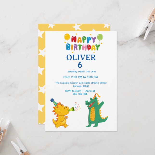 Convites Crocodile & Hippo Birthday Invitation  (Frente/Verso In Situ)